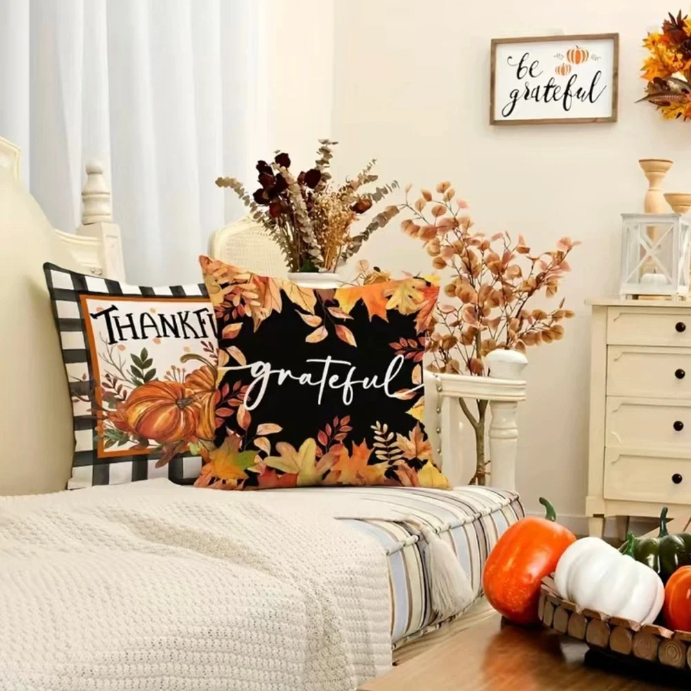 πHP 10/15/23 4Pc Fall-Themed Decorative Pillow Cases 18β x 18β - No Inserts Inc - Picture 4 of 6